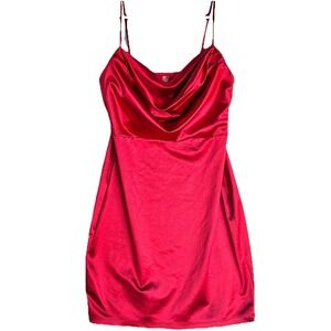Mono B Draped Satin Party Red Blogger Going Out Revenge Mini Dress Womens L
